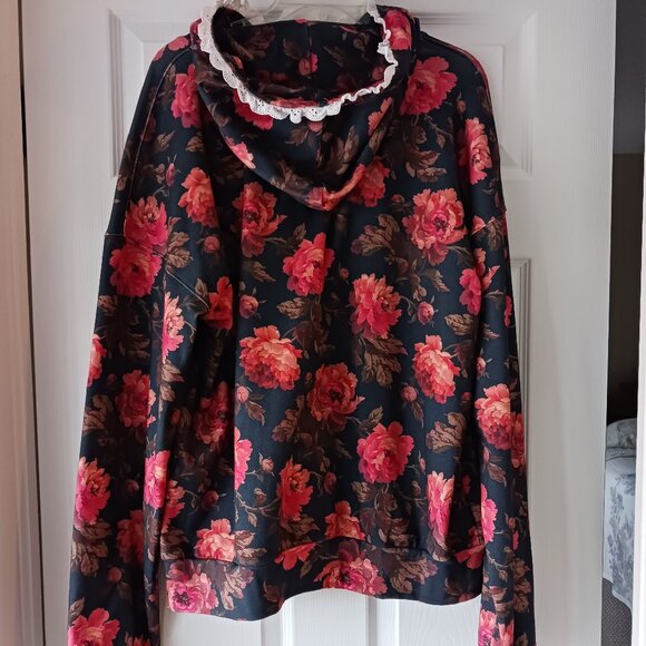 NWT Ampersand Avenue Womens University Hoodie Kiss Goodnight Floral Lace Size XL - Picture 5 of 10